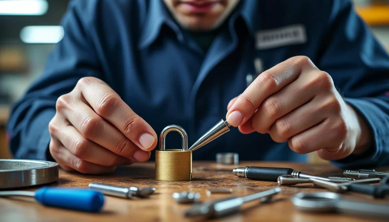 un serrurier professionnel évalue la résistance de votre cylindre de serrure pour garantir la sécurité optimale de votre domicile ou bureau. faites vérifier votre serrure par un expert.