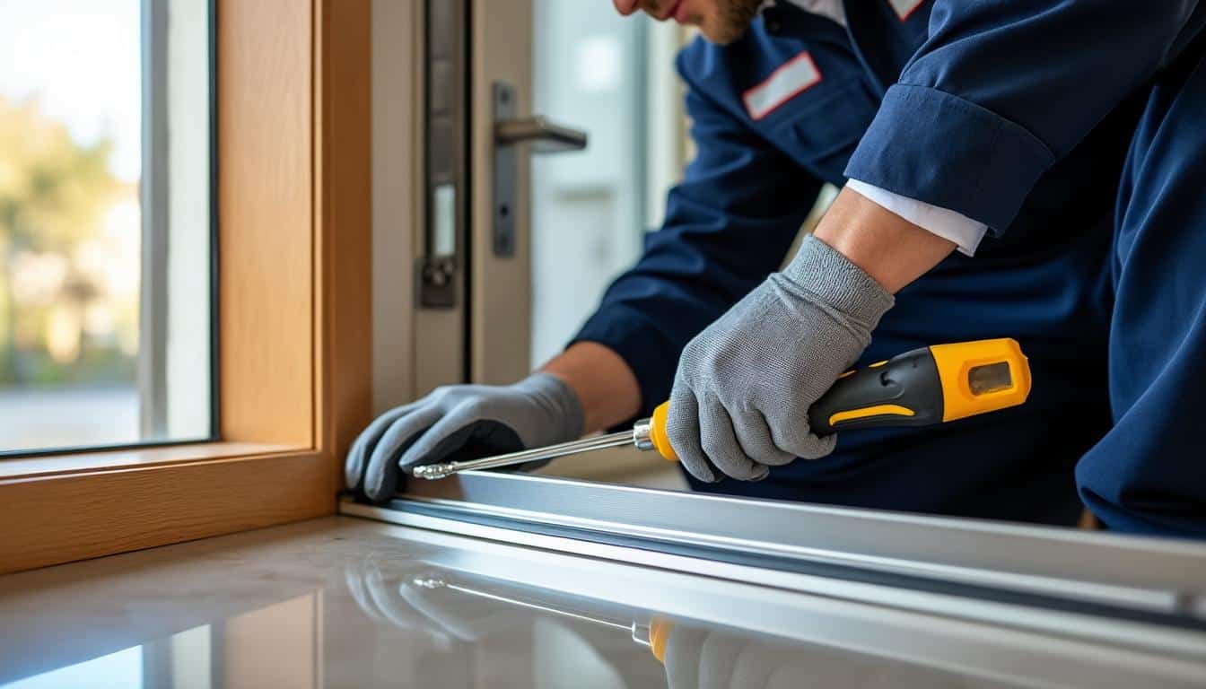 le serrurier technicien installe des cornières anti-pinces sur votre huisserie pour renforcer la sécurité de vos portes et prévenir les effractions.